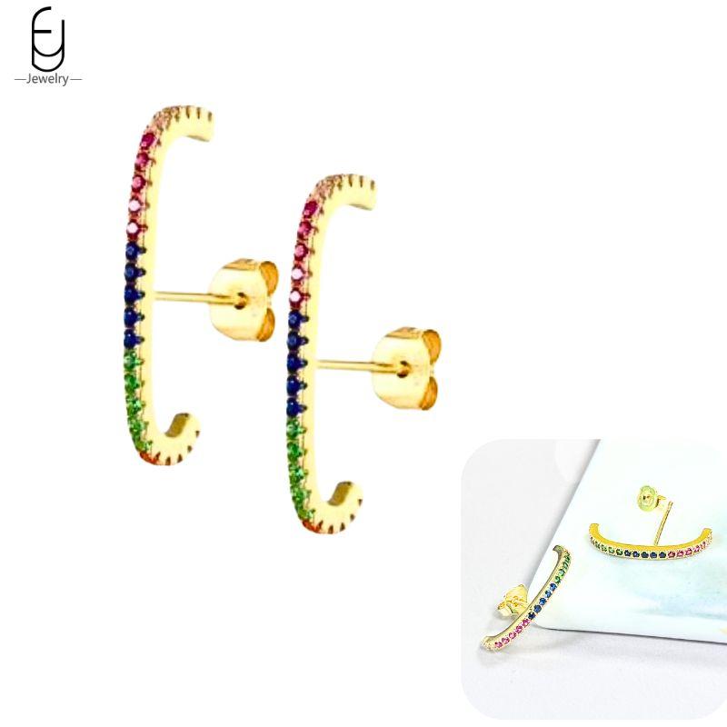 925 Silver Ear Buckles Fashion Hoop Earrings Colorful Crystal Pendants Gold Earring Premium Luxury Women's Jewelry Gift