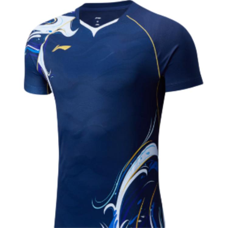 Li-Ning Color Block Printed V-Neck Short Sleeve Badminton Shirt Unisex Tops Standard-White AAYU229-2