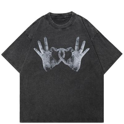 T-shirt Grafica Mani Streetwear Cotone Lavato Nero T-shirt Unisex Top Magliette Estiva Maniche Corte T-shirt