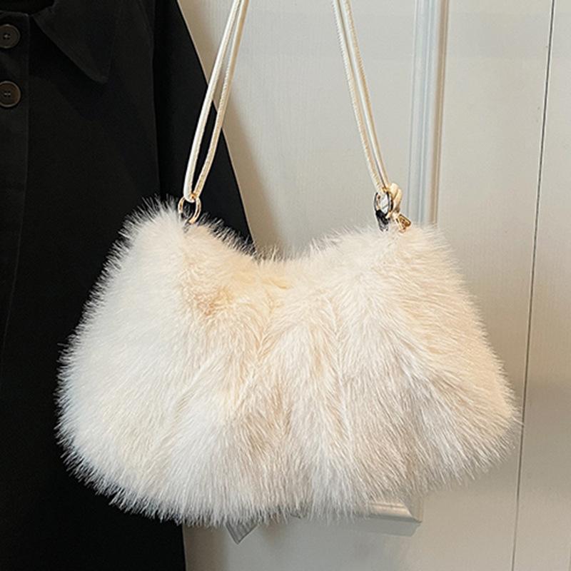 Furry Bag Women's 2025 Autumn New Fashion Simple Furry Shoulder Bag Texture Women's Portable Tote Bag