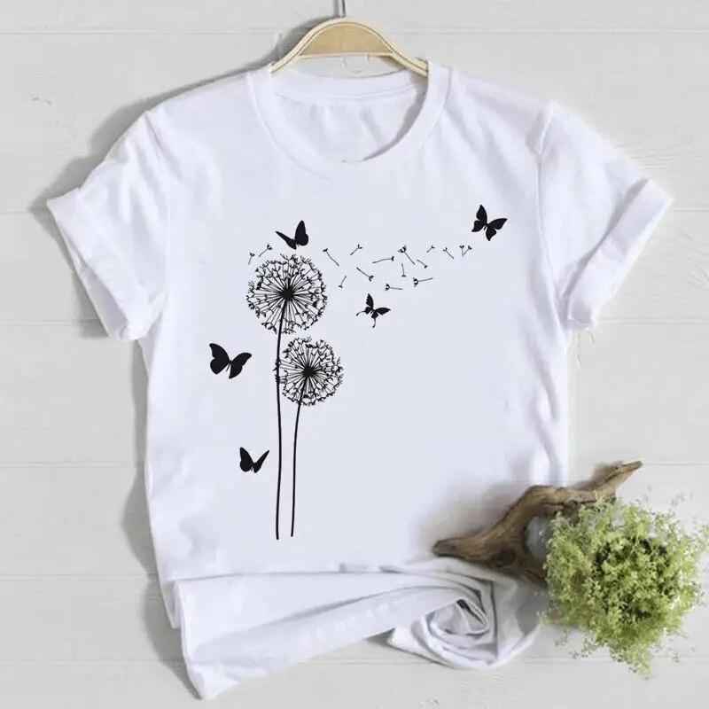 

Милая, милая, милая повседневная футболка с бабочкой, рубашка с коротким рукавом, женская одежда, модная футболка, летние женские футболки, женские футболки с графикой 3XL белый