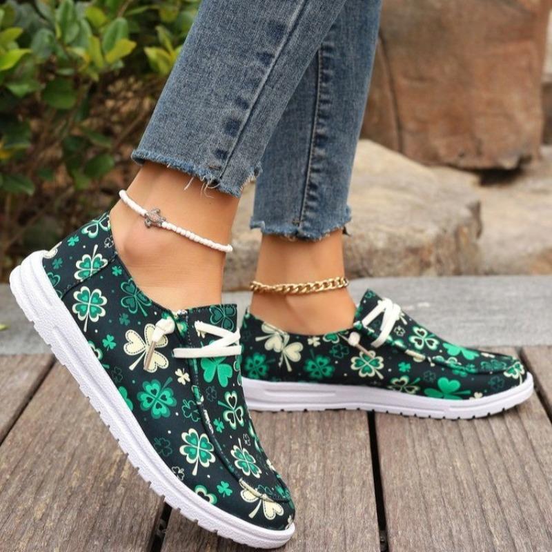 Four Seasons Canvas Shoes Four Leaf Clover Print Colorful Export Flat Casual Shoes