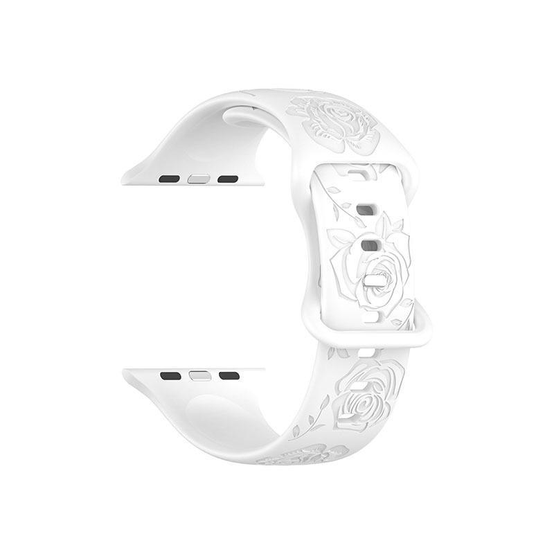 Apple Rose Pattern Silicone Watch Strap for 9th Gen Apple Watch, Laser Engraved Design with Eight-Shaped Buckle