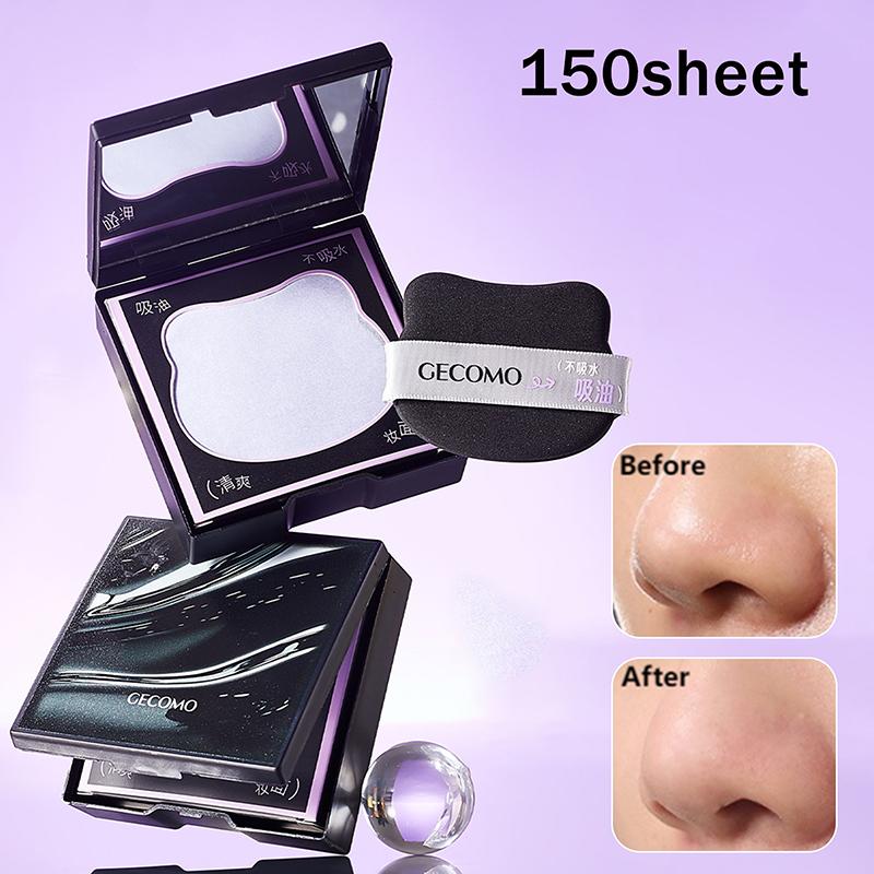 150 Sheets Extractable Oil Blotting Papers With Case Powder Puff Oil Absorbing Sheets Portable Face Blotting Papers For Make Up