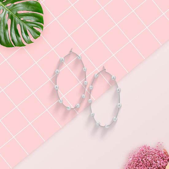 1 Pair Women Large Hoop Earrings Faux Pearl Round Circle Exaggerated Style Party Prom Formal Occasion Ear Hoop Ear Jewelry