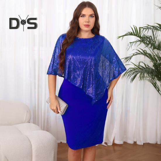 Ärmelloses Damen-Umhangkleid mit Paillettenbesatz Übergroßes Pailletten-Bodycon-Bleistiftkleid Damen Abend-Midikleid