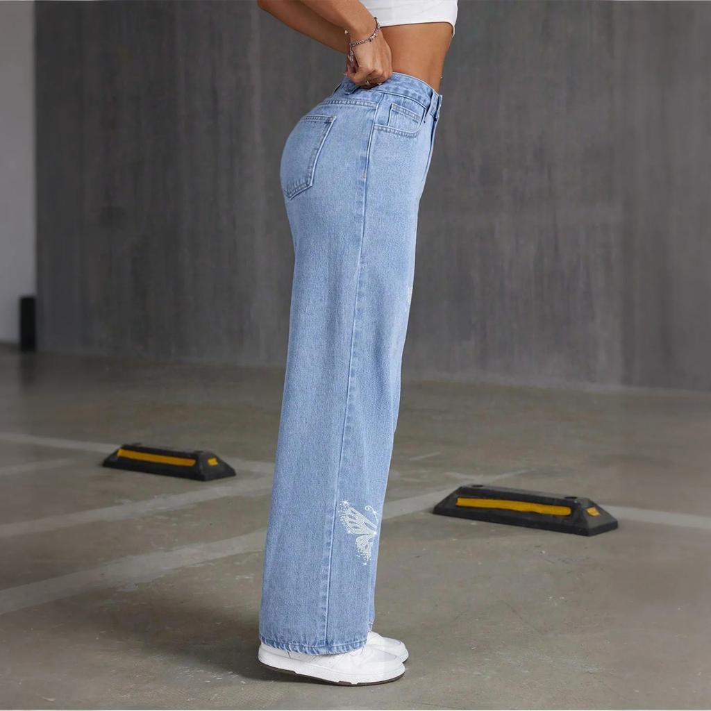 Women's High Waist Washed Women's Jeans Fashionable Versatile Straight Leg Pants