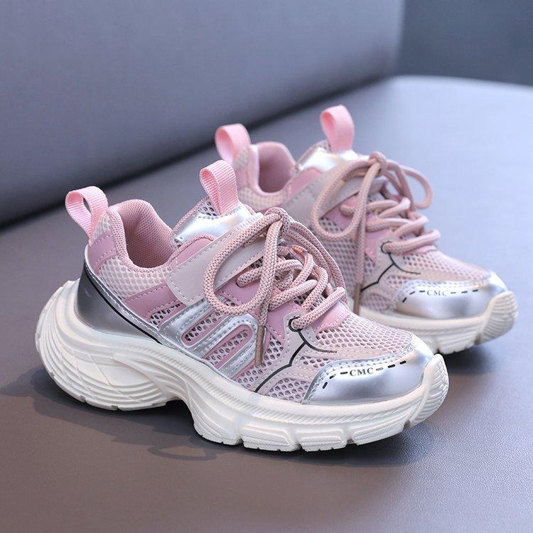 Girls mesh sneakers 2025 spring new children's dad shoes medium and older boys light and comfortable running shoes