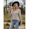 GMXIA Autumn Women's Round Neck Frosted Pit Strip Solid Color Top Long Sleeve T-shirt