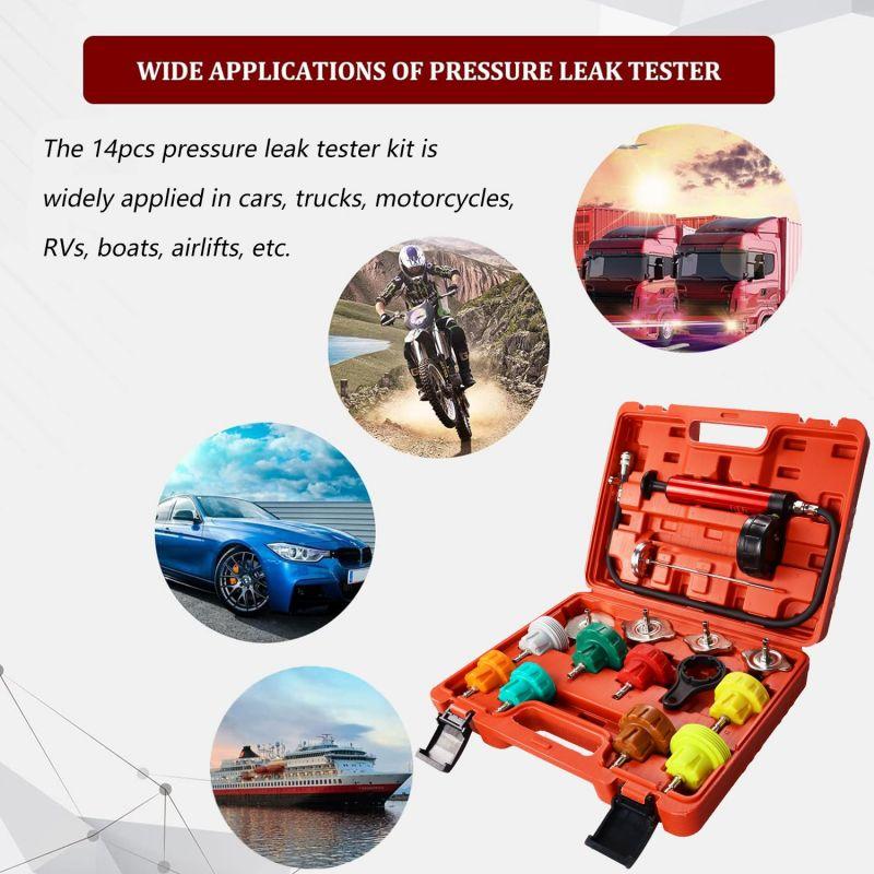 14Pcs Car Radiator Pump Pressure Tester Kit Automotive Cool System Pressure Leak Tester Tool For Water Tank Leakage Detection