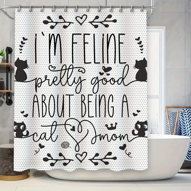 

Black White Cat Shower Curtain Decor With Feline Heart Mom Love Quote For Bathroom Accessories Home Textiles Decoration (180X195 W60H190(CM)-1 Pcs