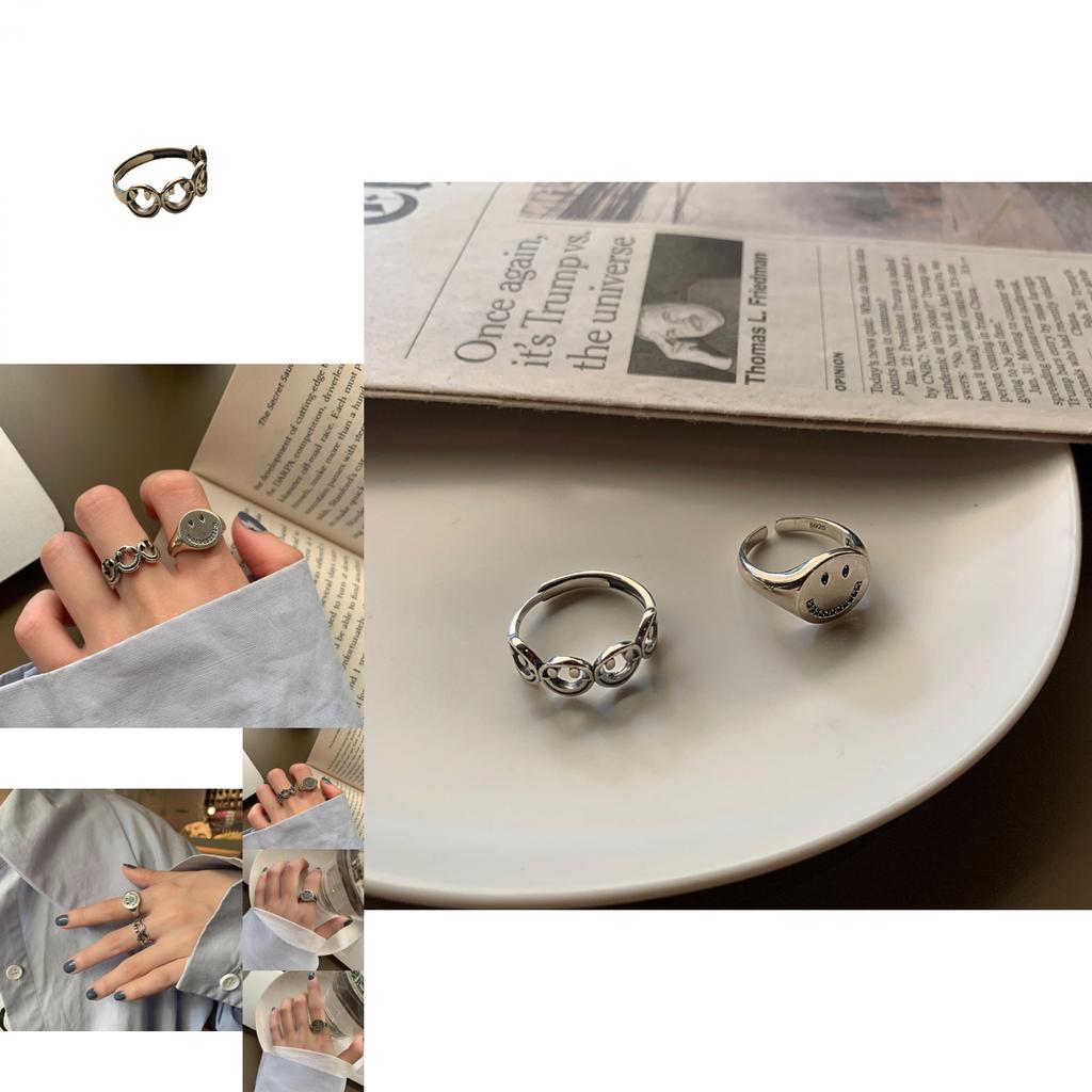 Vintage Korean Inspired Adjustable Ring With Rhinestone Smiley Face Design For Fashionable Women