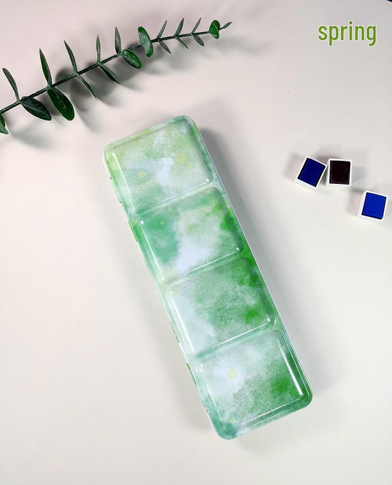 24-Color Tinplate Watercolor Paint Box with Card and Brush Holder