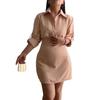 European & American Women's Fashion: 2025 Autumn New Shirt Collar Long Sleeve Waist-Cinching Hip-Hugging Short Skirt
