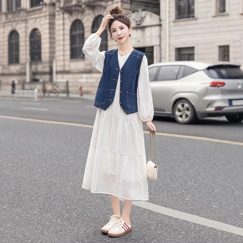 Women s Lyocell Dress & Washed Denim Vest Set XL