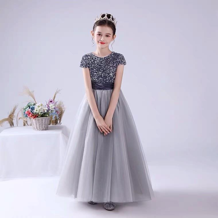 Princess Dress for Children Sparkly Sequin Short Sleeve Flower Girl Dress Tulle Kid Birthday Party Pageant Prom Gown Junior Bridesmaid