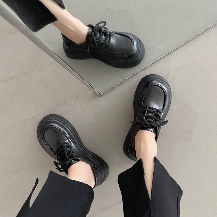 

Women s platform spring new muffin shoes thick heel single shoes black small leather shoes 35 чорний