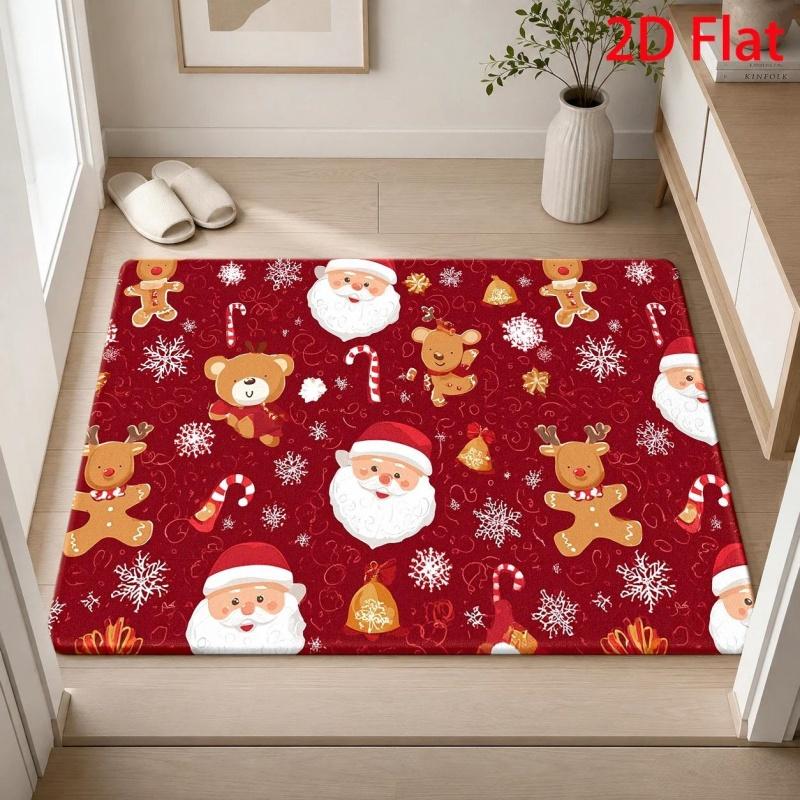Christmas Snowman Print Front‑door Floor Mat, Fine Printed Holiday Decor Doormat, Durable Household Entryway Rug