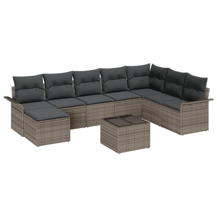 VidaXL Ensemble de Canapés de Jardin 8 Pièces avec Coussins Gris Poly Rattan 3345489