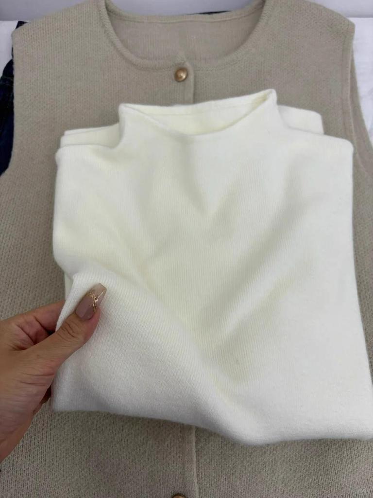 2024 Slimming Grape Purple Semi-Turtleneck Long-Sleeve Knit Top