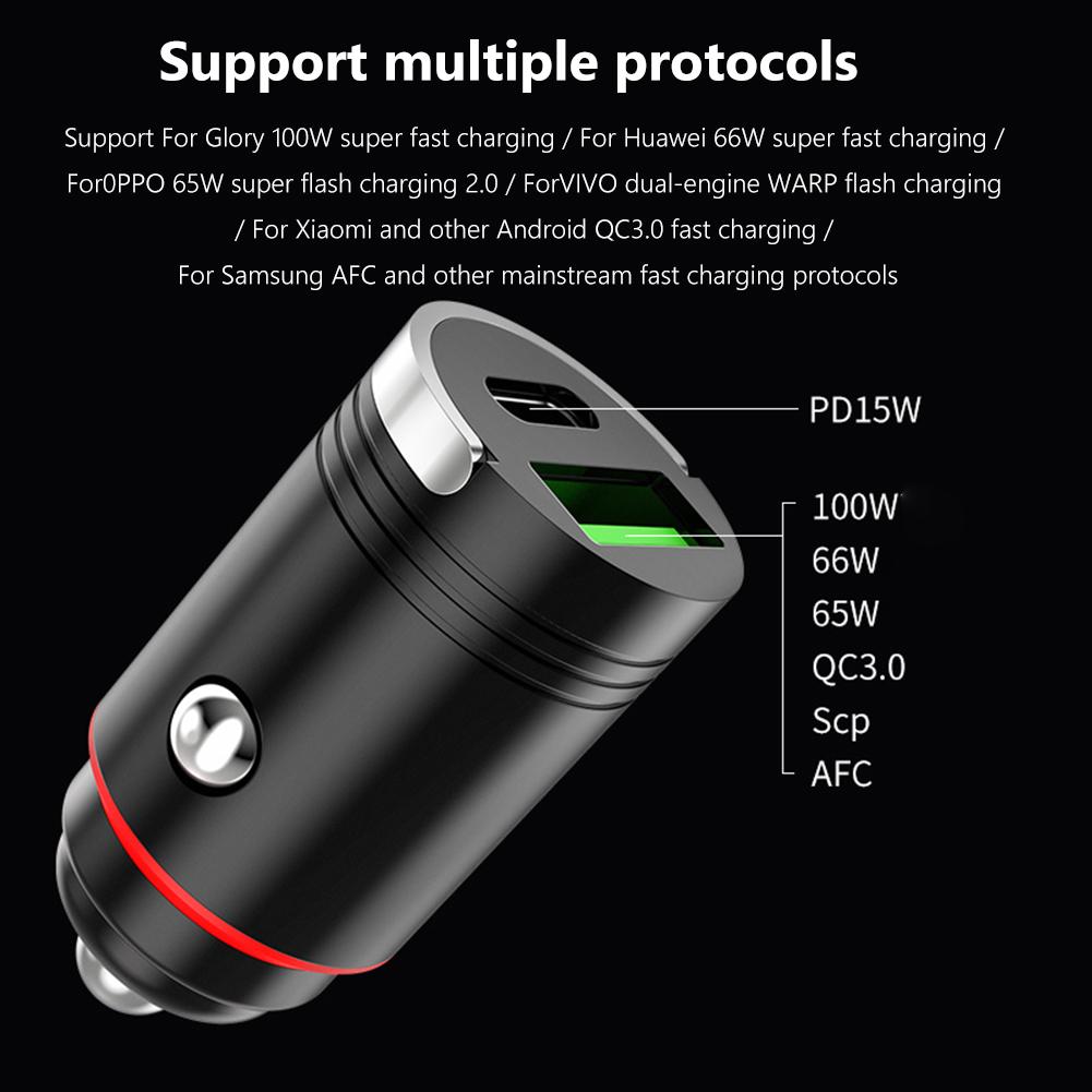 Adaptor pentru încărcător rapid auto mini 30w/66w Qc3.0 Pd Usb tip-c Încărcător rapid automat 2 porturi Rezistență la căldură pentru biroul de călătorie în familie