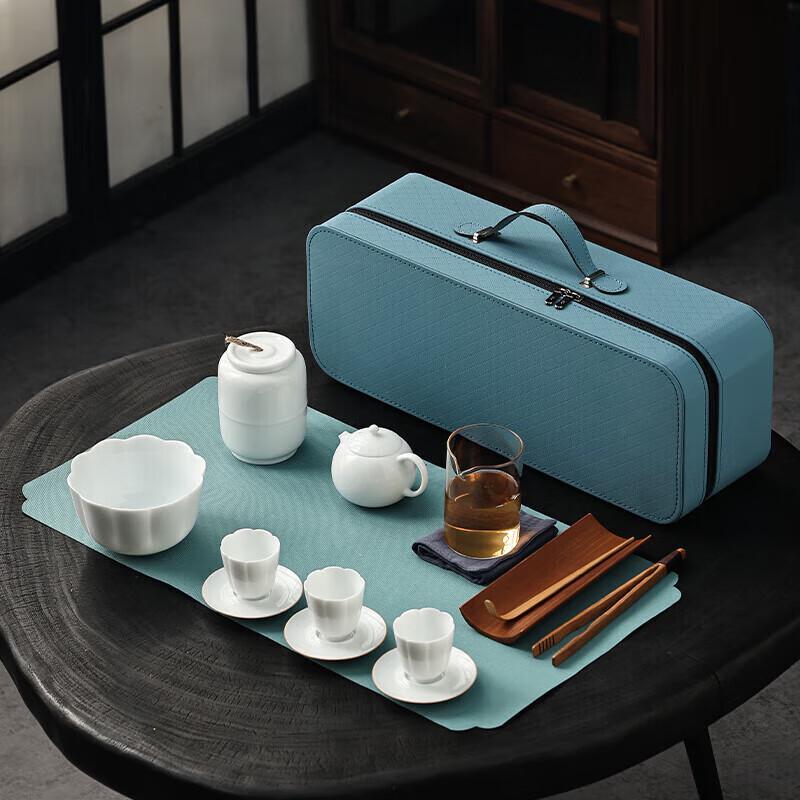 Hongyu China White 15-Piece Ceramic Portable Tea Set