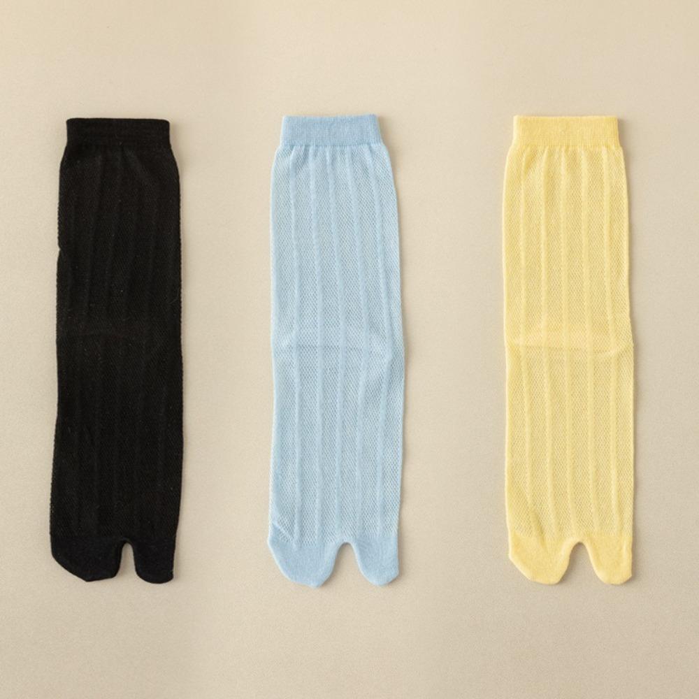 Simple Two Toe Socks Breathable Split Toe Tube Socks Solid Color Mid-calf Mesh Socks Summer