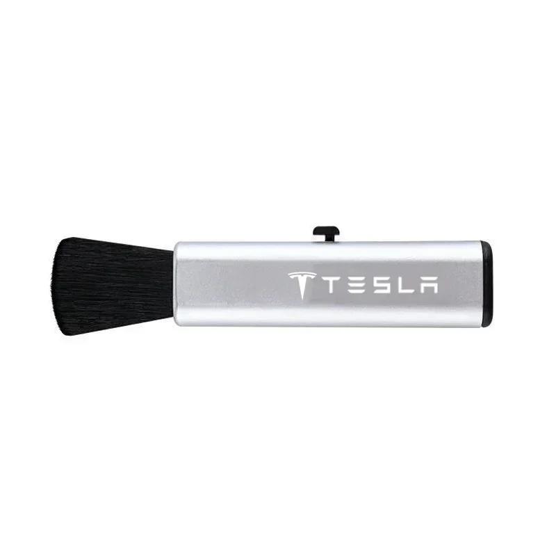 

Car Sticker 2025 New Tesla Car Interior Cleaning Brush Portable Retractable Soft Hair Cleaner For Tesla Model Y S X 3 Roadster P срібний