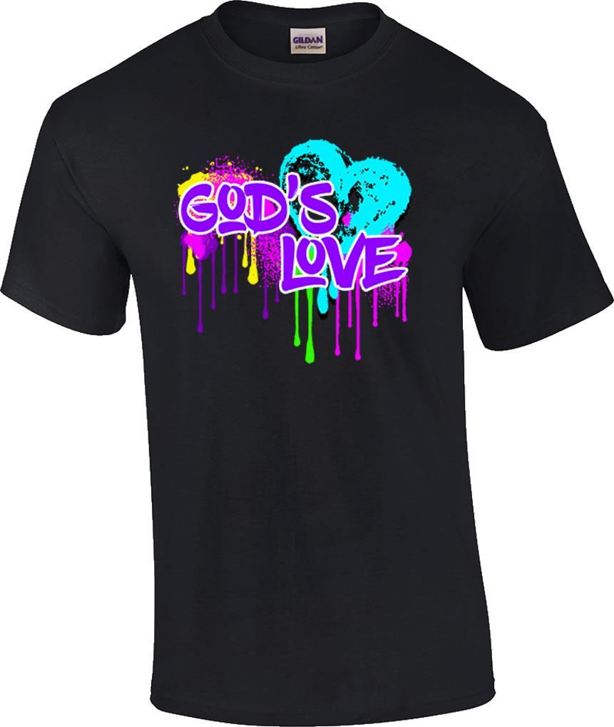 Christian Neon God s Love Heart Religious T-Shirt XXXL