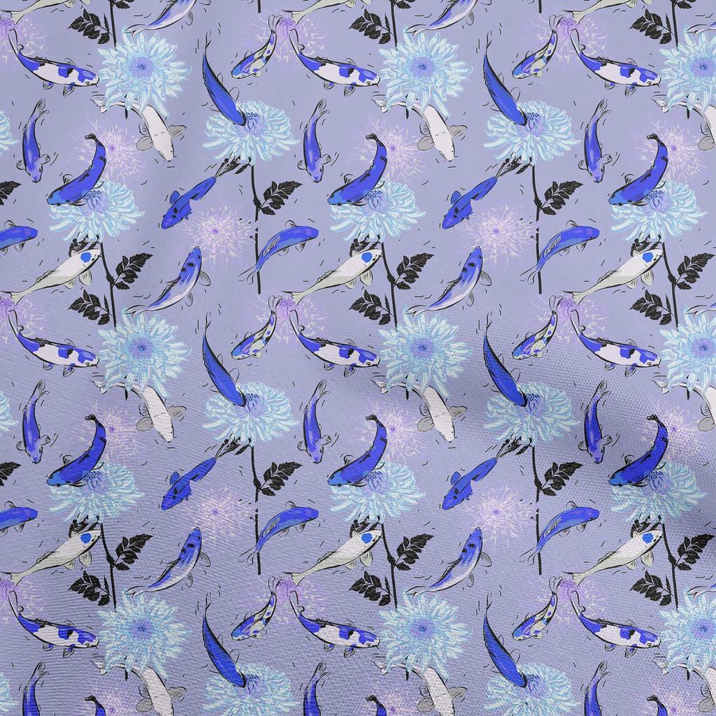 oneOone Cotton Flex Dusty Purple Fabric Asian Japanese Koi Fish with Floral Sewing Fabric by The Yard Printed DIY Clothing Sewing Supplies 40 Inch