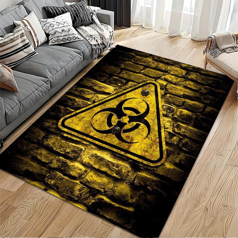Biohazard Warning Rug with Grunge Design Suitable for Use As an Anti-slip Game Mat for Living Room and Bedroom Sofas