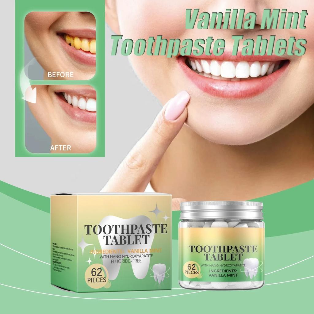 Vanilla Mint Toothpaste Tablets Deep Clean Teeth Stains Yellow Teeth Tartar Fresher Breath Portable Tooth Cleaning Tablets