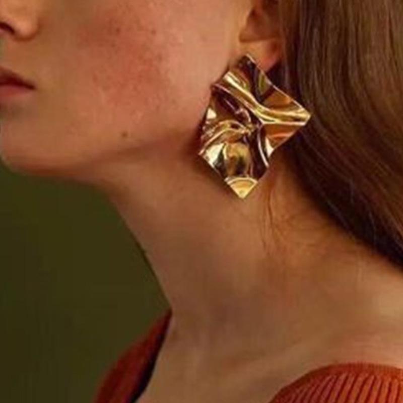 Übertriebene goldene, quadratische, unregelmäßige Zinklegierung mit Spiegel, große Ohrringe für Damen, Punk-Ohrringe, Statement-Ohrschmuck, Geschenk für Paare