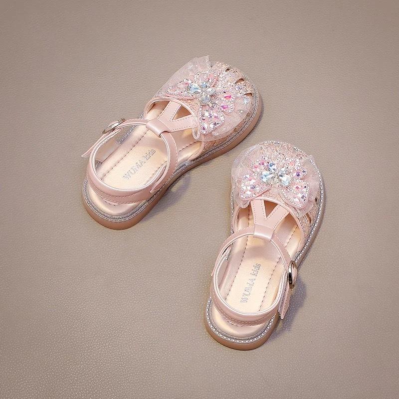 Girls Shoes 2025 New Summer Little Girl Children's Sandals Soft Sole Crystal Butterfly Bag Head Sandals Princess Shoes