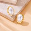 Gold Oval Mother of Pearl Stud Earrings for Women