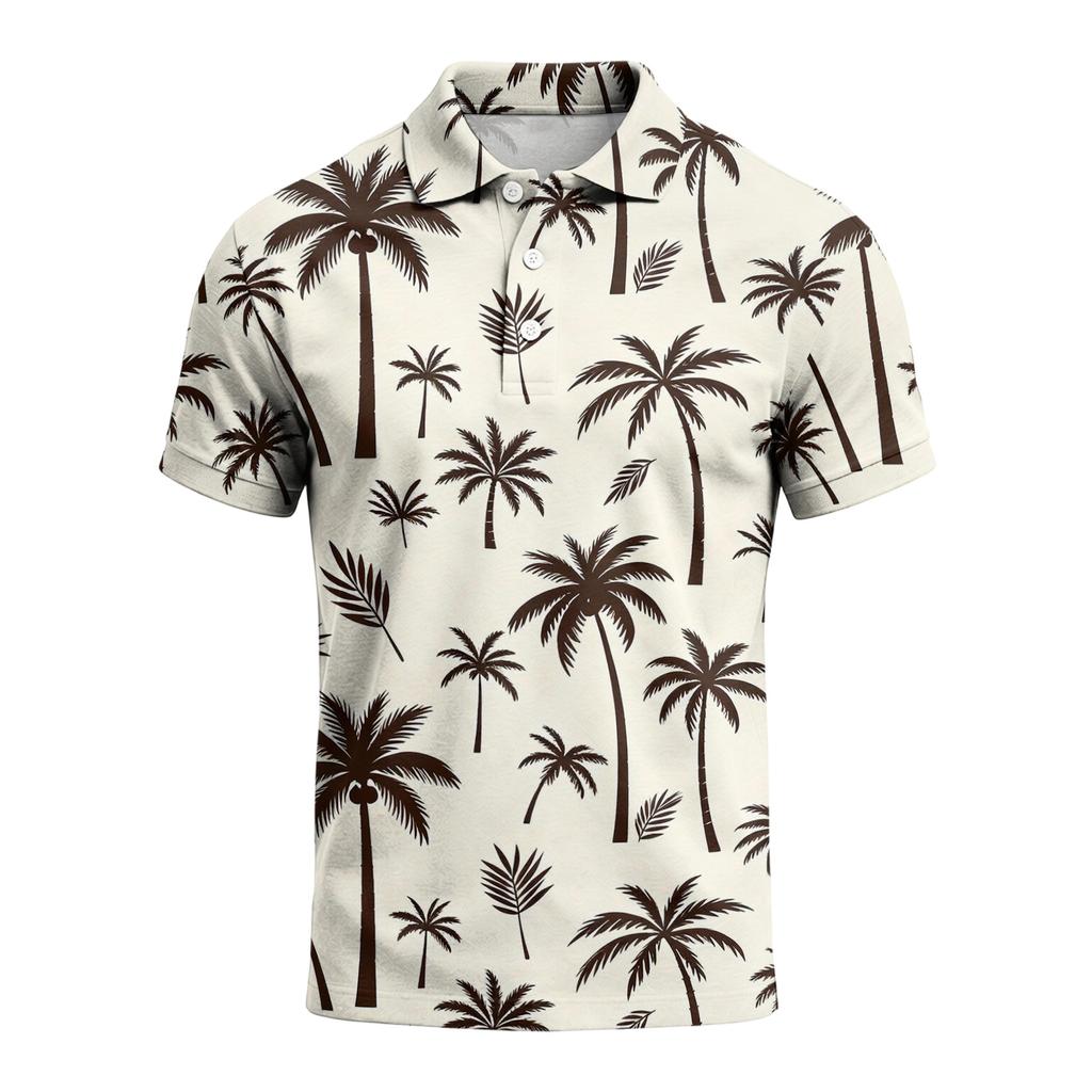 Men's Summer Hawaiian Style Printed Polo Shirt Loose Casual Vacation Short Sleeve Top Lightweight Breathable Fabric
