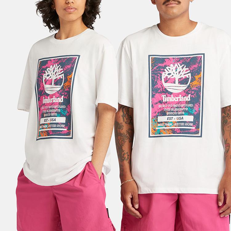 Timberland Breathable Casual Loose Round Neck Pullover Short Sleeve T-Shirt Men Tops White A6QCD-100