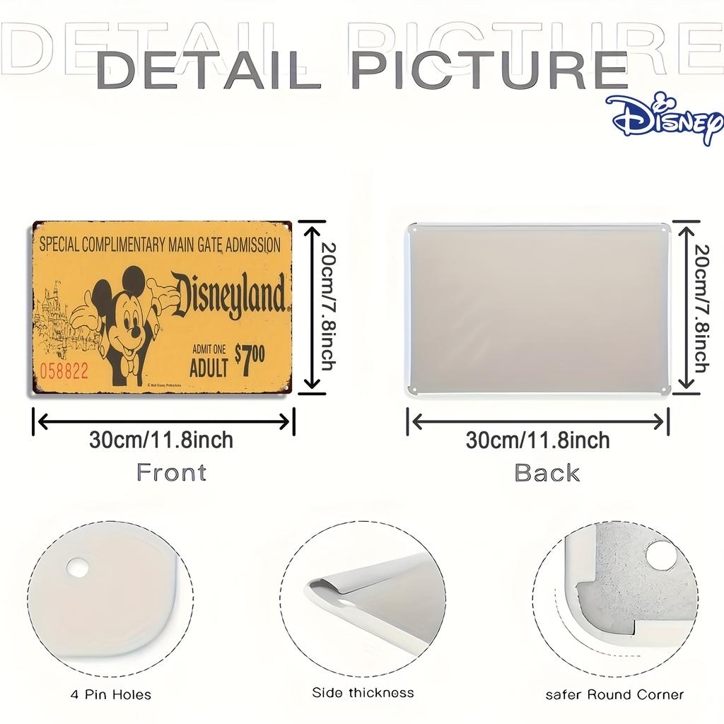 1pc Vintage Disneyland Ticket Metal Tin Sign, 8x12 Inches, Durable Wall Hanging Decorative Plaque, Rustic Outdoor Garden or Farm
