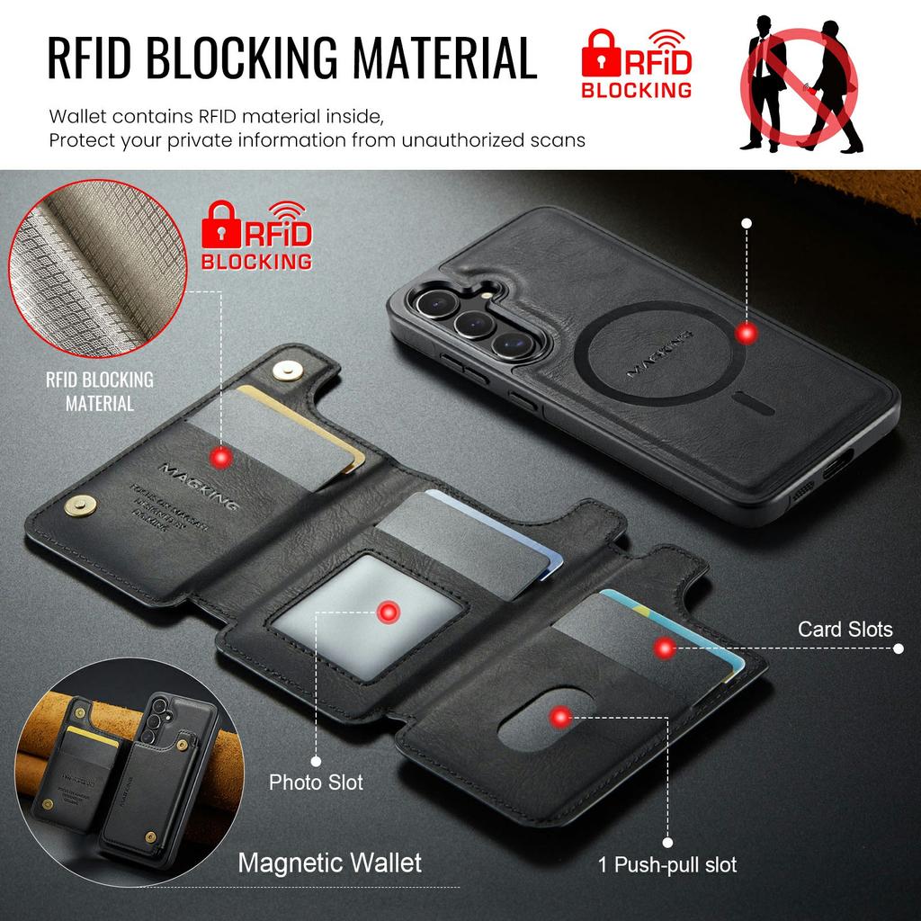 MAGKING K3 Series For Samsung Galaxy S24 FE Magnetic Case Detachable Wallet PC + TPU + PU Phone Cover