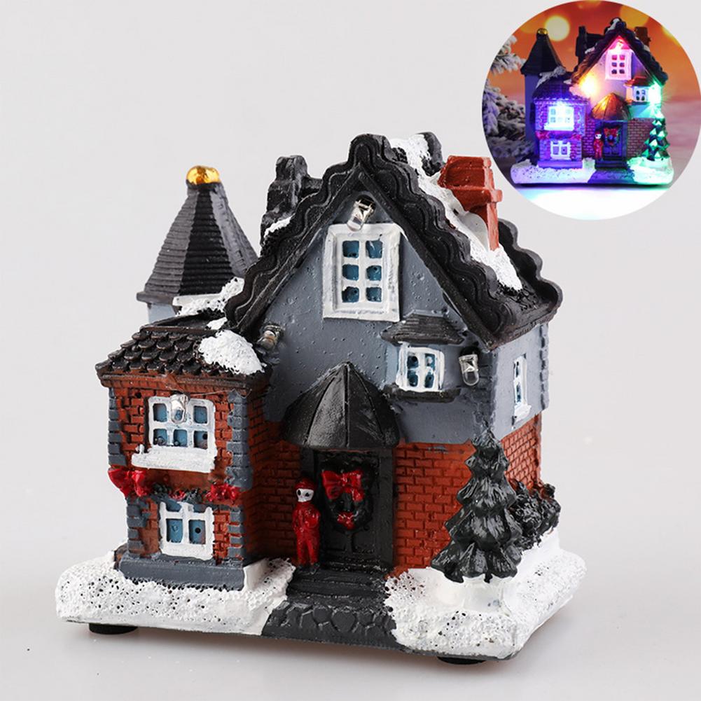 Mini Weihnachts Haus Möbel Puppenhaus LED Haus Dekorieren Licht Mit Harz Miniatur Haus Heimdekoration Weihnachtsgeschenke