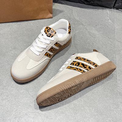 Herfst Nieuwe Damesmode Luipaardpatroon Decoratieve Platte Casual Sportschoenen Comfortabele Laag Uitgesneden Schoenen