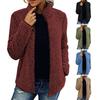 Stand Collar Long Sleeves Pockets Zipper Closure Fluffy Coat Women Autumn Winter
