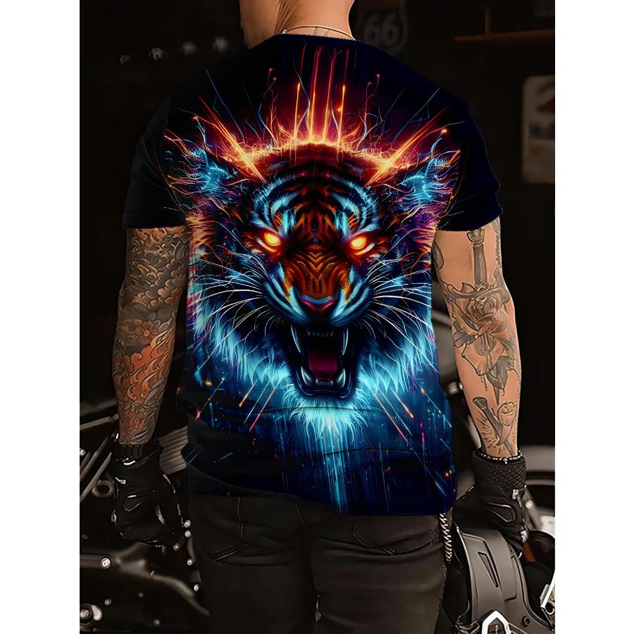Tiger Pattern Tees Summer T Shirts Men Streetwear God Black 3D Print T Shirt Fashion O Neck Short Sleeve Tops