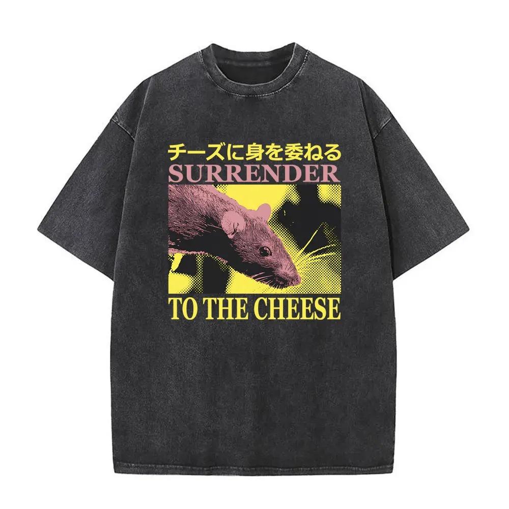 

Funny Cheese Devouring Machine Japanese Rat Graphic Tee Unisex Vintage O Neck Oversized YK Unisex Casual Soft Breathable S