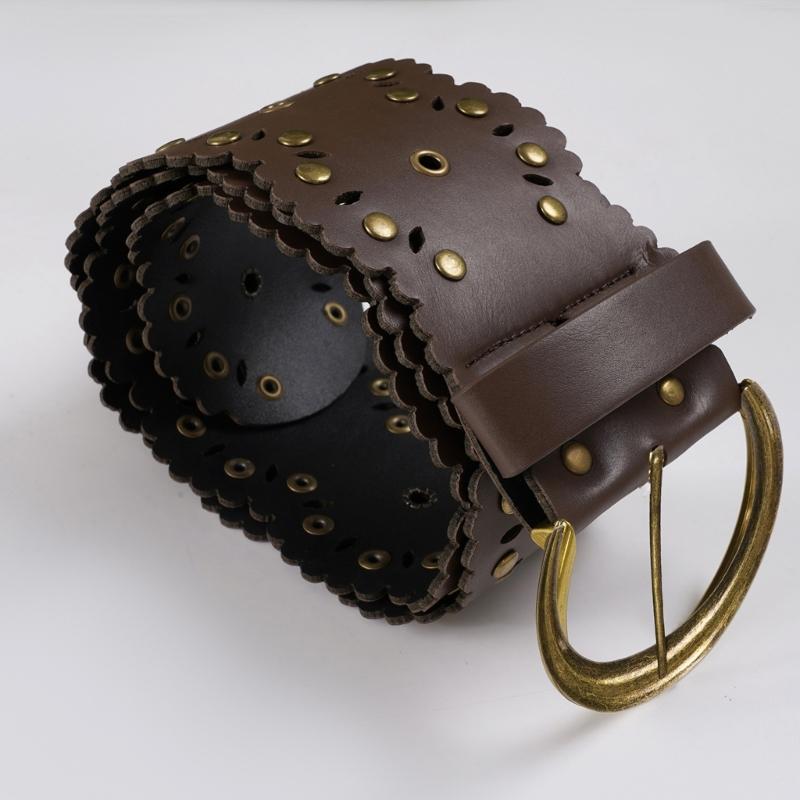 Retro Studded Wide Belt for Women And Lady 7.5cm Width PU Leather Waist Strap with Metal Rivets for Casual Outfits