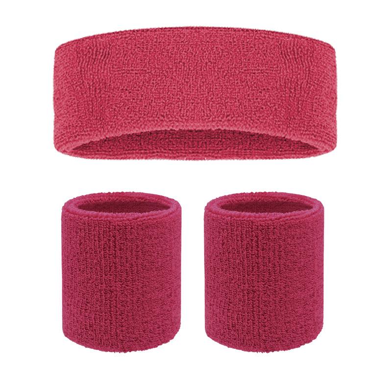 Sports Fitness Cycling Basketball Badminton Breathable High Elastic Polyester Cotton Sweat Absorbing Headband Hand Guard Wrist Headband Set