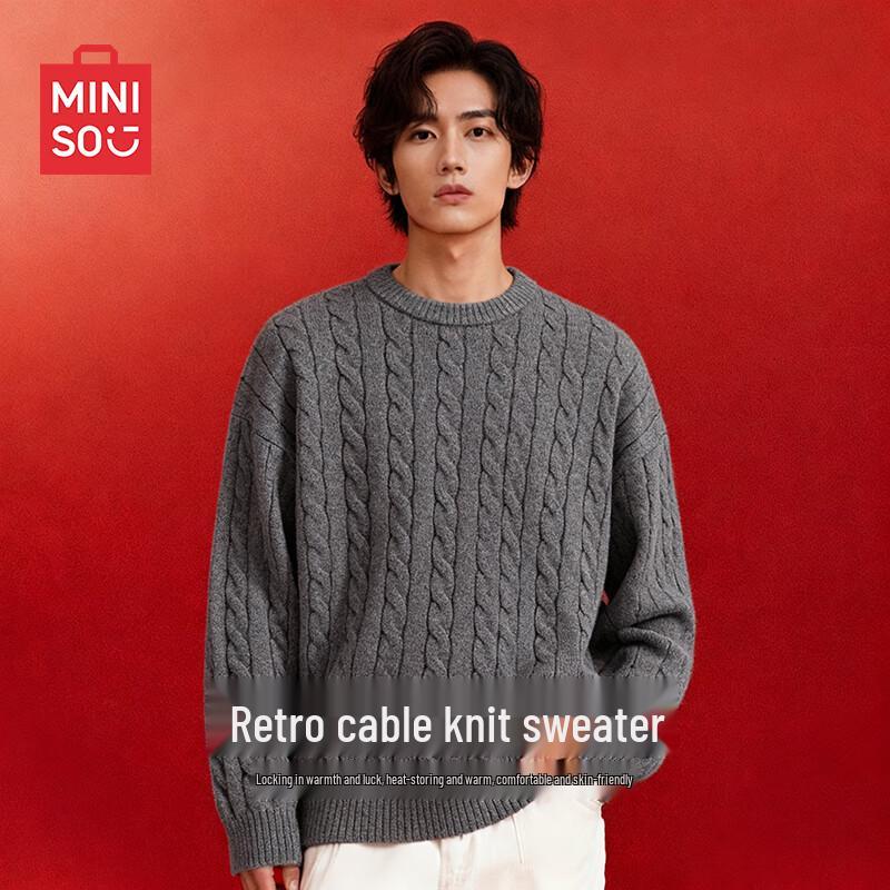 

MINISO Новогодний пуловер с круглым вырезом и кабельным узором 2XL