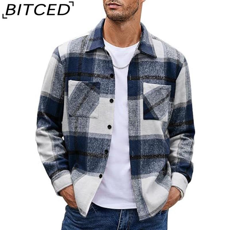 

BITCED Men s Premium Thermal Checked Autumn/Winter Thickened Shirt Jacket XXXXL темно-синього кольору
