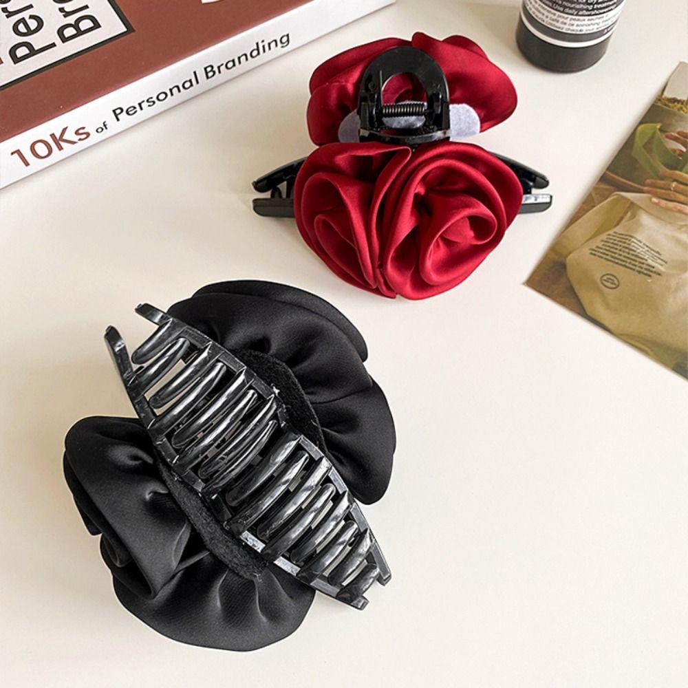 Korean Style Flower Hair Claw Hair Grab Clip Large Size Hair Claw Red Rose Hair Clip  Streetwear
