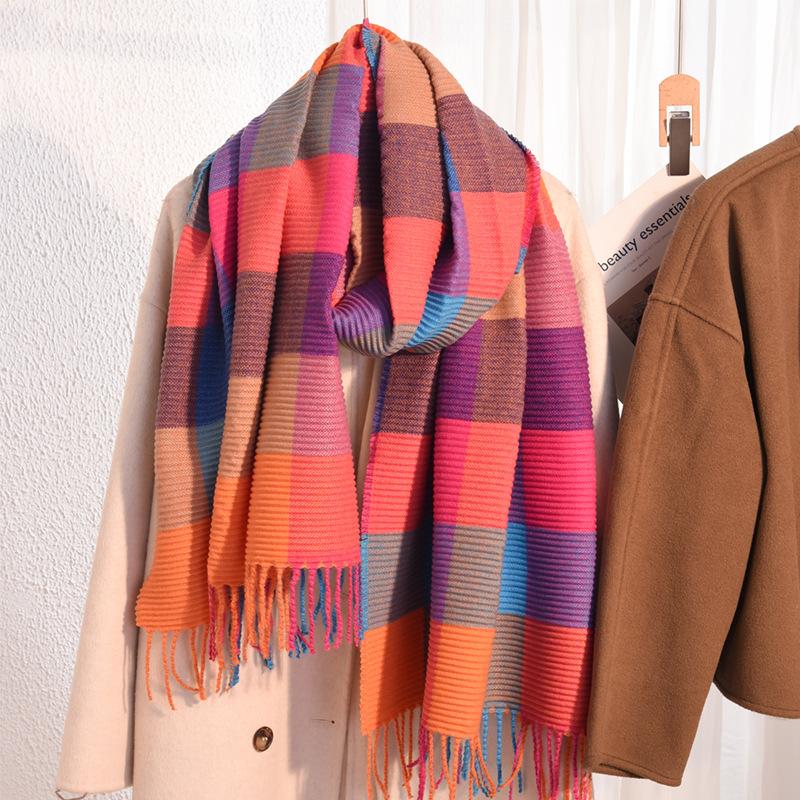 Scarf women's winter new imitation cashmere knitted color matching shawl trendy thickened warm versatile long scarf